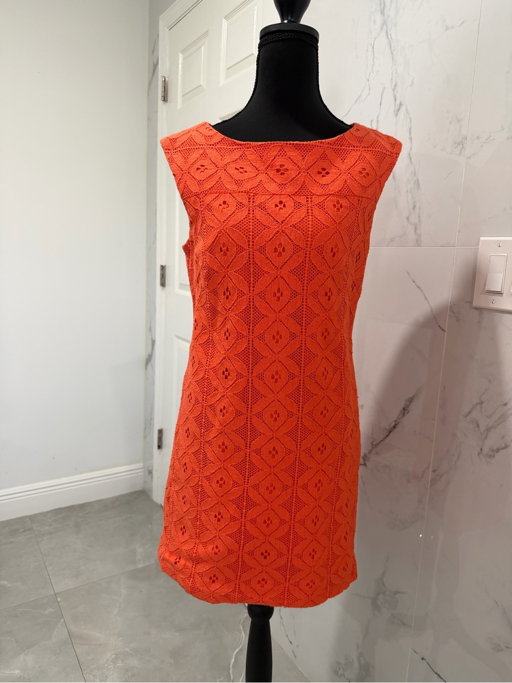 Trina Turk Bright Orange Crochet Shift Dress
